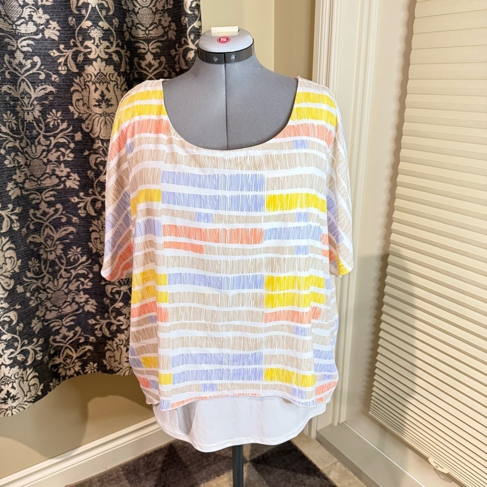 Michael Tyler Top Blouse Striped Lined Multicolor Batwing Sleeve Women’s Size L